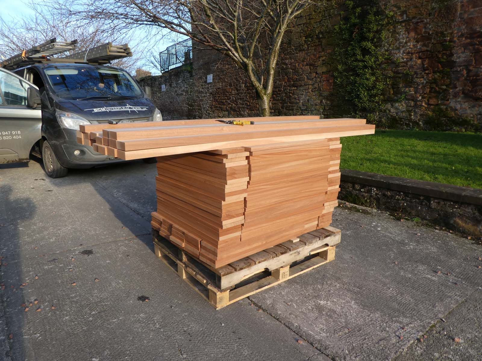 sapele hardwood ready to be turned into new louvre windows